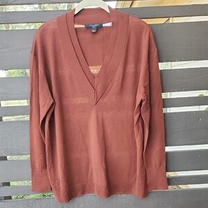 All Saints Women Merino Wool V-Neck Sweater Size Small Oversized Cinnamon Color